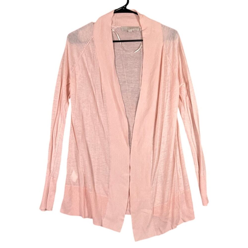 LOFT Womens Sweater Salmon Open Front Long Sleeve Sheer Cardigan Small